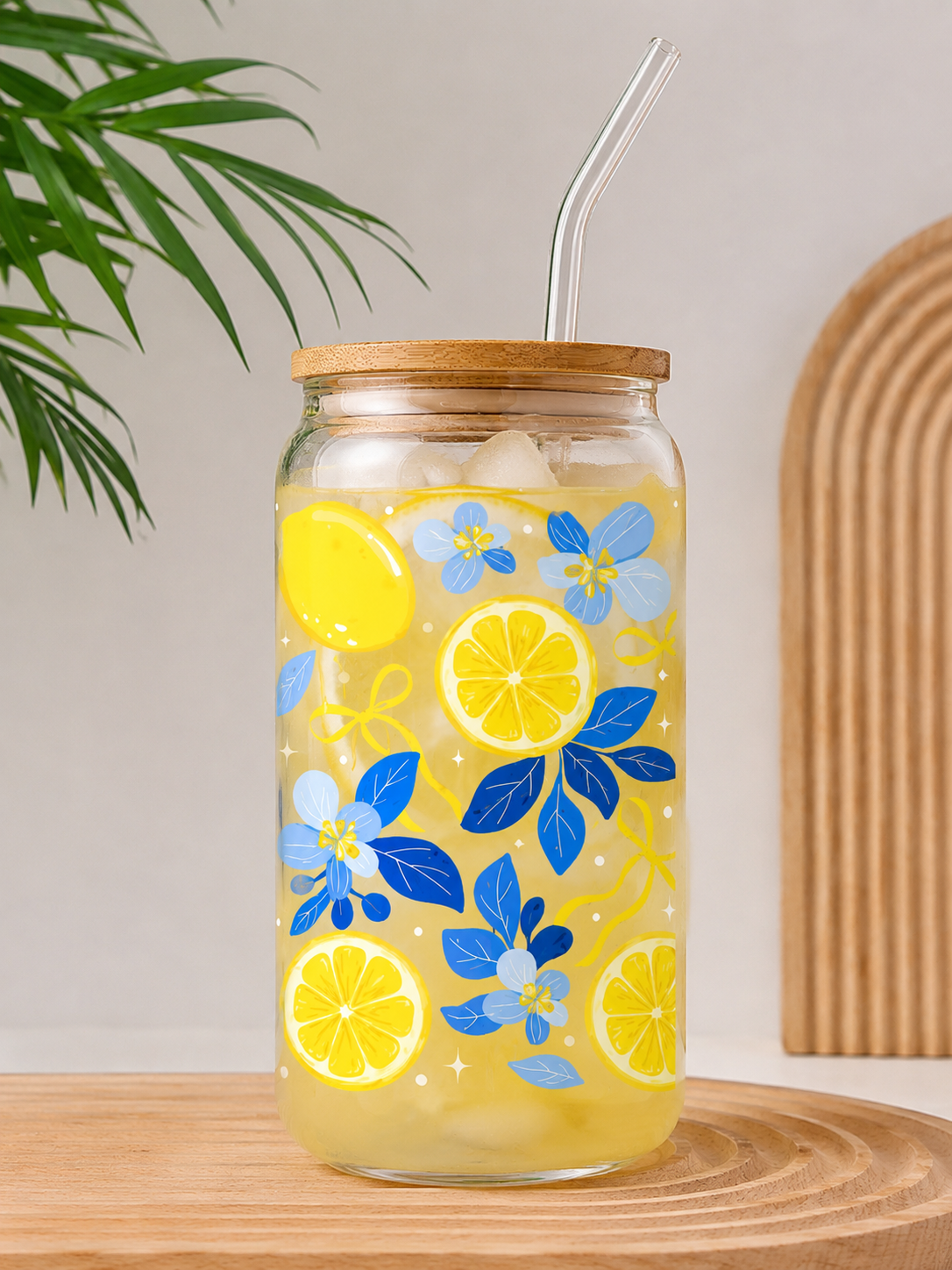 Verre personnalisé citrons et fleurs