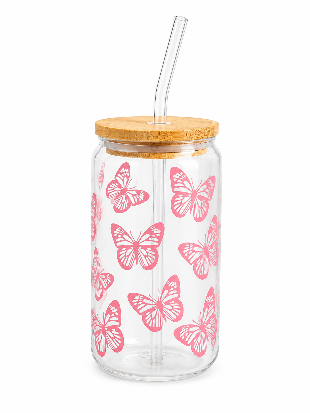 Verre personnalisé papillon rose saumon