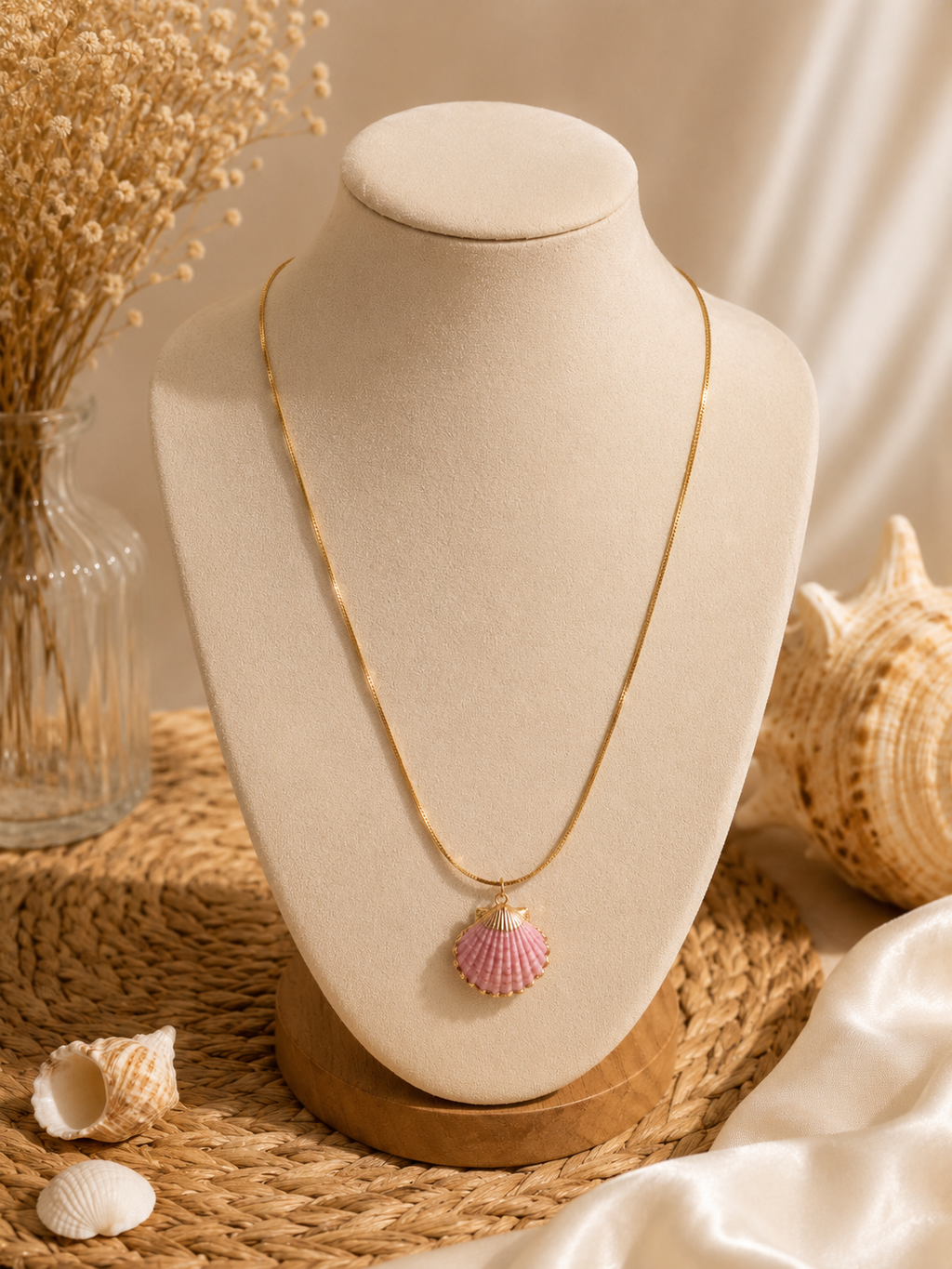 Collier coquillage naturel Rose