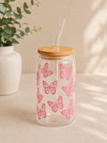 Verre personnalisé papillon rose saumon