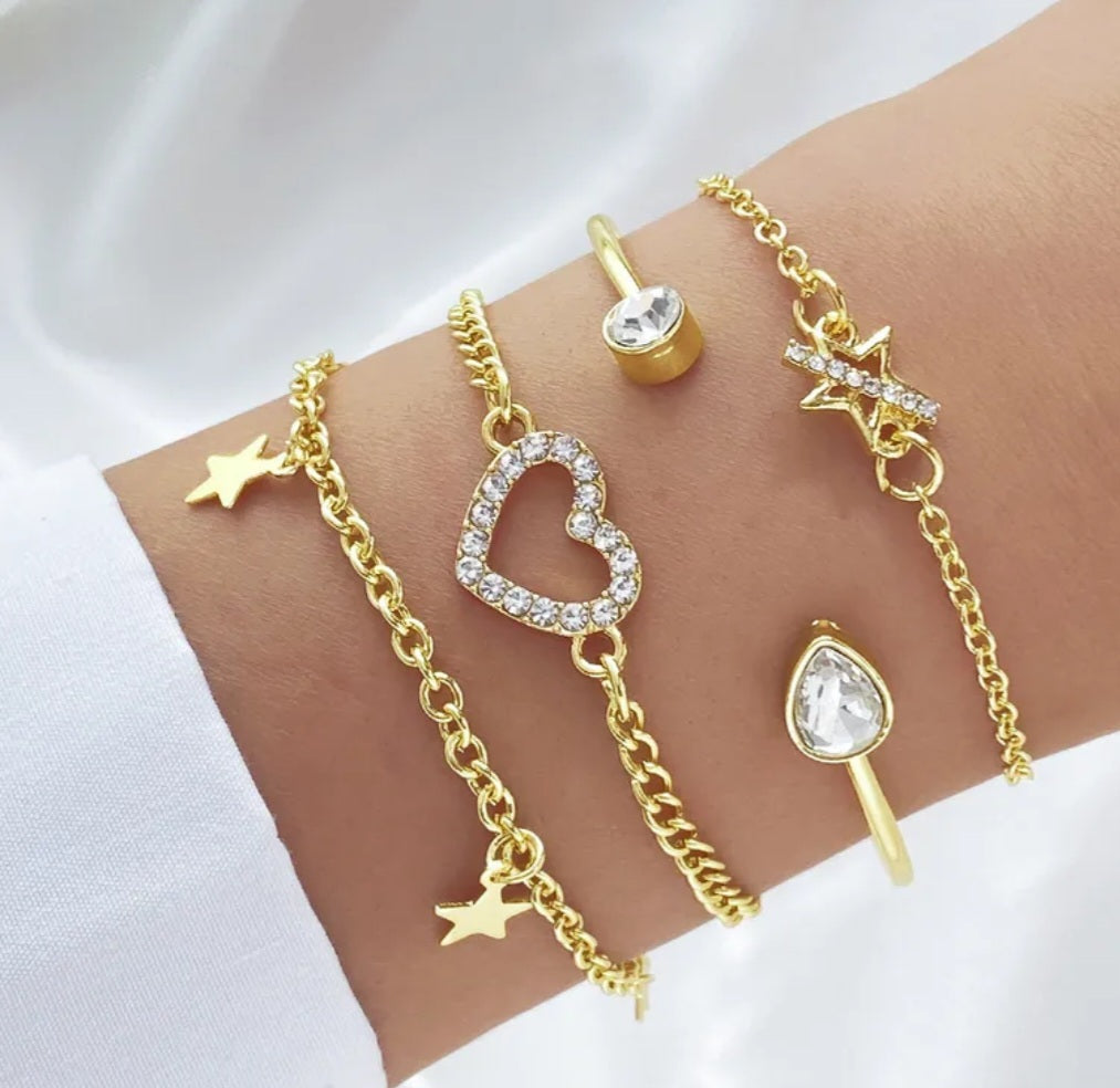 Bracelet jonc coeur& étoiles