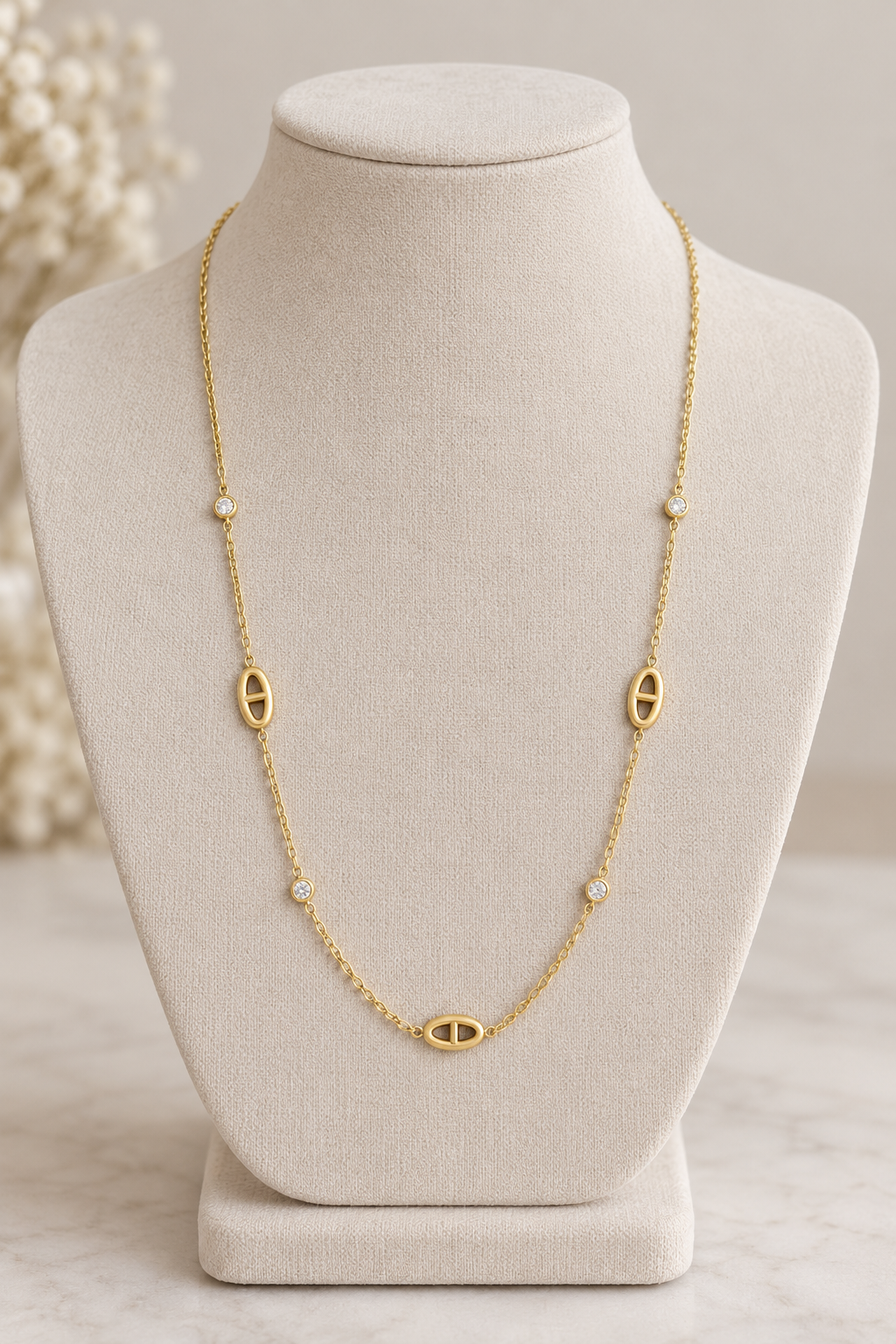 Collier doré maille marine et zircon