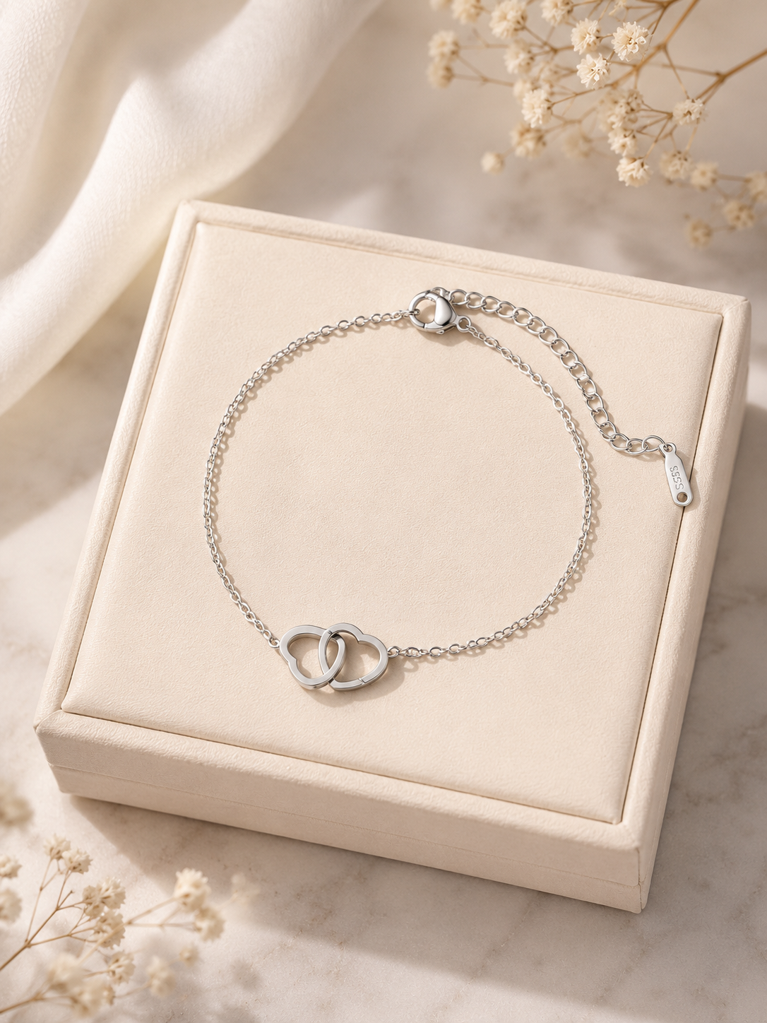 Bracelet double coeur argenté